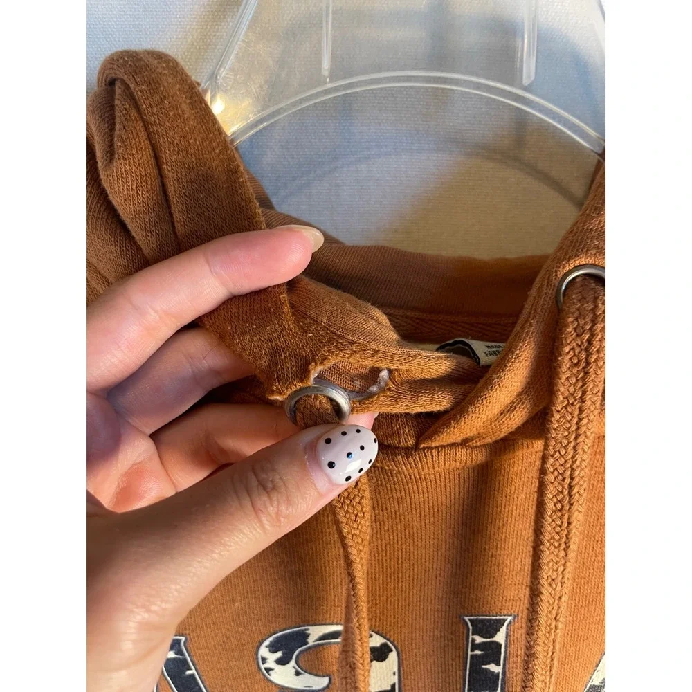 Ariat Real Women Large Rust Orange Cow Print Logo Hoodie Pullover Western L - Picture 4 of 10